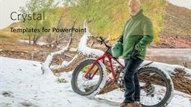  Presentation with fall lake - PPT layouts having senior male cyclist with a mountain fat bike on a lake shore in fall scenery horsetooth reservoir in foothills of northern colorado background and a yellow colored foreground