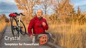  Presentation with touring - PPT layouts with senior-male-cyclist background and a violet colored foreground