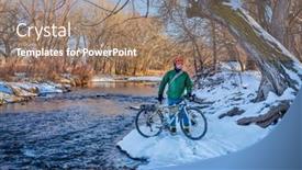 Presentation with touring - Colorful presentation design enhanced with senior-male-cyclist backdrop and a coral colored foreground