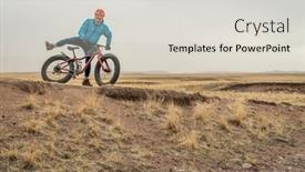  Presentation with mountain bike - Presentation theme featuring senior-male-cyclist background and a light gray colored foreground
