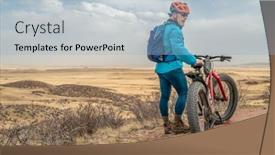  Presentation with mountain bike - Slide deck having senior-male-cyclist background and a light blue colored foreground