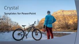  Presentation with contemplating - Presentation design with senior-male-cyclist background and a light blue colored foreground