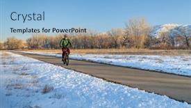  Presentation with winter river - PPT theme enhanced with senior-male-cyclist background and a light blue colored foreground
