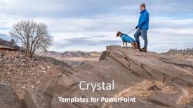  Presentation with rocky shore - Presentation design having senior-male-hiker-is-waling background and a violet colored foreground