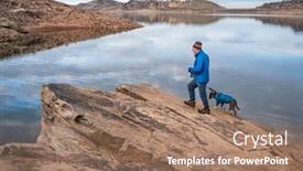  Presentation with rocky shore - Amazing PPT layouts having senior-male-hiker-is-waling backdrop and a coral colored foreground