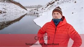  Presentation with falling snow - Beautiful presentation design featuring senior-male-hiker backdrop and a red colored foreground