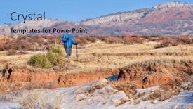  Presentation with hiking mountain - Colorful slide set enhanced with senior-male-is-hiking backdrop and a light blue colored foreground
