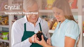  Presentation with female male symbol - Amazing slide deck having senior male owner assisting female backdrop and a coral colored foreground