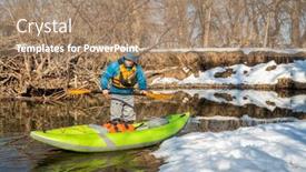  Presentation with winter river - Presentation theme consisting of senior-male-paddler-is-launching background and a coral colored foreground