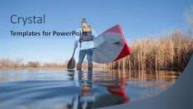  Presentation with spring water - Presentation theme with senior-male-paddler-is-launching background and a light blue colored foreground