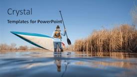  Presentation with spring water - Slides consisting of senior-male-paddler-is-launching background and a teal colored foreground