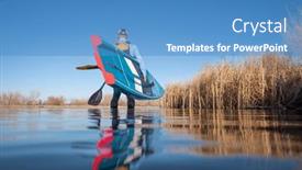  Presentation with spring water - Theme having senior-male-paddler-is-launching background and a teal colored foreground