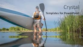  Presentation with spring water - Presentation design with senior-male-paddler-is-launching background and a light blue colored foreground