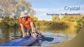  Presentation with fall lake - Audience pleasing PPT theme consisting of senior-male-paddler-is-starting backdrop and a sky blue colored foreground