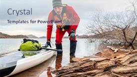  Presentation with rocky shore - Beautiful presentation theme featuring senior-male-paddler backdrop and a sky blue colored foreground