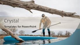  Presentation with spring water - Slides having senior-male-paddling-a-stand background and a mint green colored foreground