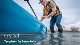  Presentation with spring water - Slide deck having senior-male-paddling-a-stand background and a ocean colored foreground