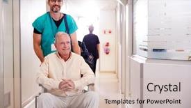  Presentation with wheelchair - Cool new PPT theme with senior male patient being discharge backdrop and a soft green colored foreground