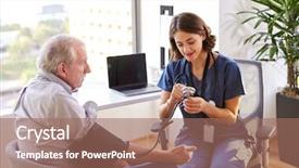  Presentation with male nurse - PPT theme featuring senior male patients blood pressure background and a coral colored foreground