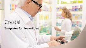  Presentation with male pharmacist - PPT theme enhanced with senior-male-pharmacist-searching background and a white colored foreground