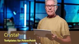  Presentation with software - Presentation theme having senior-male-programmer-with-tablet background and a tawny brown colored foreground