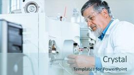  Presentation with scientific research - Amazing slide deck having senior male researcher carrying out scientific research in a lab shallow dof color toned image backdrop and a sky blue colored foreground
