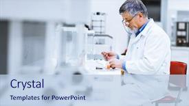  Presentation with scientific research - Colorful presentation design enhanced with senior male researcher carrying backdrop and a light blue colored foreground