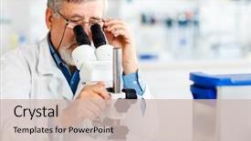  Presentation with scientific research - Theme enhanced with senior male researcher carrying background and a soft green colored foreground