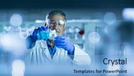  Presentation with scientific research - Cool new presentation theme with senior male researcher carrying backdrop and a light blue colored foreground