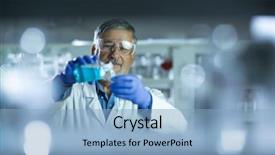  Presentation with scientific research - Amazing PPT theme having senior male researcher carrying backdrop and a light blue colored foreground