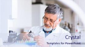  Presentation with scientific research - Amazing presentation design having senior male researcher carrying backdrop and a sky blue colored foreground