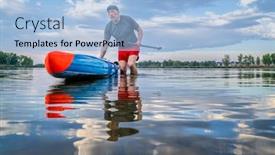  Presentation with social distancing - Slide deck having senior-male-stand-up-paddler background and a light blue colored foreground