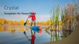  Presentation with fall lake - Colorful PPT theme enhanced with senior-male-stand-up-paddler backdrop and a light blue colored foreground