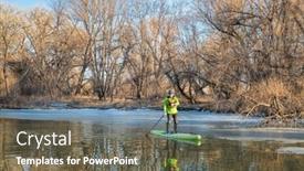  Presentation with stand - Amazing PPT theme having senior-male-stand-up-paddler backdrop and a tawny brown colored foreground