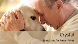  Presentation with dog cruelty - PPT layouts enhanced with senior man and big dog background and a coral colored foreground
