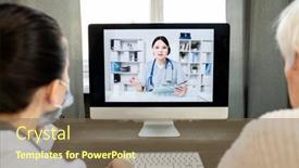  Presentation with monitor computer - Colorful slide set enhanced with senior-man-and-general-practitioner backdrop and a violet colored foreground