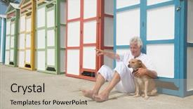  Presentation with colorful - Slide deck with senior man and his dog background and a  colored foreground