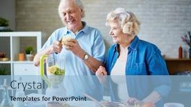  Presentation with smoothie - Amazing slide set having senior man and his wife going to make smoothie from fresh fruits backdrop and a light blue colored foreground