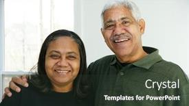  Presentation with ready - Slides consisting of senior man and woman ready together at home background and a tawny brown colored foreground