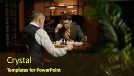  Presentation with friendly - Slide deck consisting of senior-man-and-young-chess background and a tawny brown colored foreground