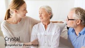  Presentation with family health - Presentation theme consisting of senior man and young woman background and a mint green colored foreground