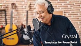  Presentation with music singing - PPT layouts consisting of senior-man-artist-singing-song background and a wine colored foreground