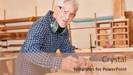  Presentation with experience - Colorful PPT theme enhanced with senior-man-as-a-carpenter backdrop and a coral colored foreground