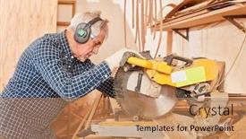  Presentation with experience - PPT layouts with senior-man-as-a-craftsman background and a coral colored foreground