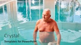  Presentation with senior spa - Amazing slide deck having senior man as a relaxed retiree in the swimming pool on a spa vacation backdrop and a seafoam green colored foreground
