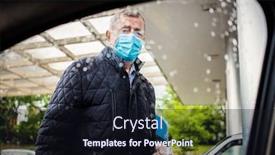  Presentation with gas station - PPT theme having senior-man-at-gas-station background and a wine colored foreground