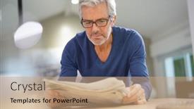  Presentation with relaxing - Amazing slide set having senior-man-at-home-relaxing backdrop and a coral colored foreground