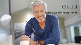  Presentation with relaxing - Cool new PPT layouts with senior-man-at-home-relaxing backdrop and a light gray colored foreground