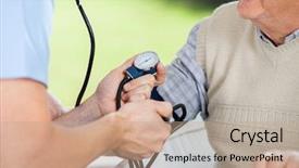  Presentation with blood pressure - Colorful slide deck enhanced with senior man at nursing home backdrop and a coral colored foreground