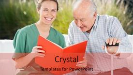  Presentation with reading - Theme consisting of senior man at nursing background and a red colored foreground
